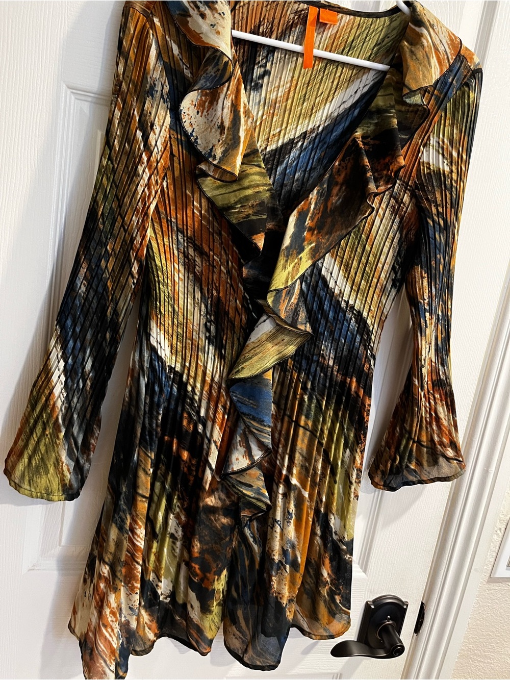 Always Sunny by Sunny Leigh XL Plisse Pleated Ruffle Cardigan Sheer Top Tunic